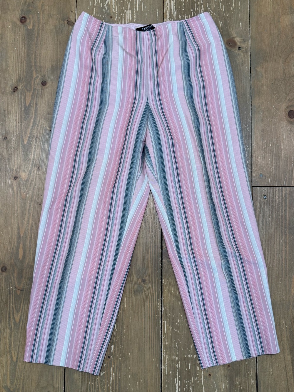 Parisian Works Pink, Gray & White Vertical Stripe Trousers